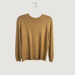 Escorpion Spain Mustard Tan Wool Blend Pointelle Argyle Knit Sweater Womens M